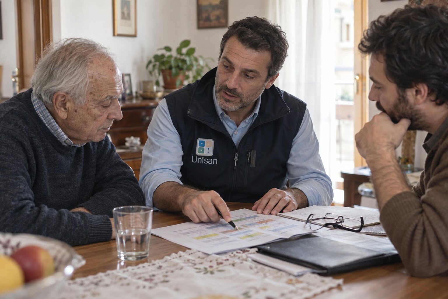 Infermiera case manager Unisan parla con un familiare del piano di cura